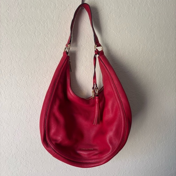 Michael Kors | Women's Red Leather Shoulder Hobo Bag - Picture 2 of 12